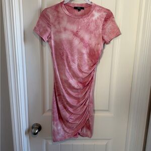 Lulu's Blush Tie-Dye Ruched Mini Dress